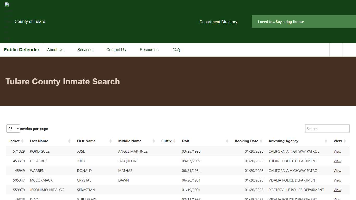 Tulare County Inmate Search | Public Defender